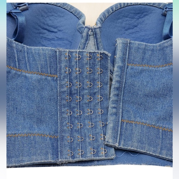 NWOT Tassel Rhinestone Denim Bustier Crop Top Jean Corset - size small - Picture 7 of 16